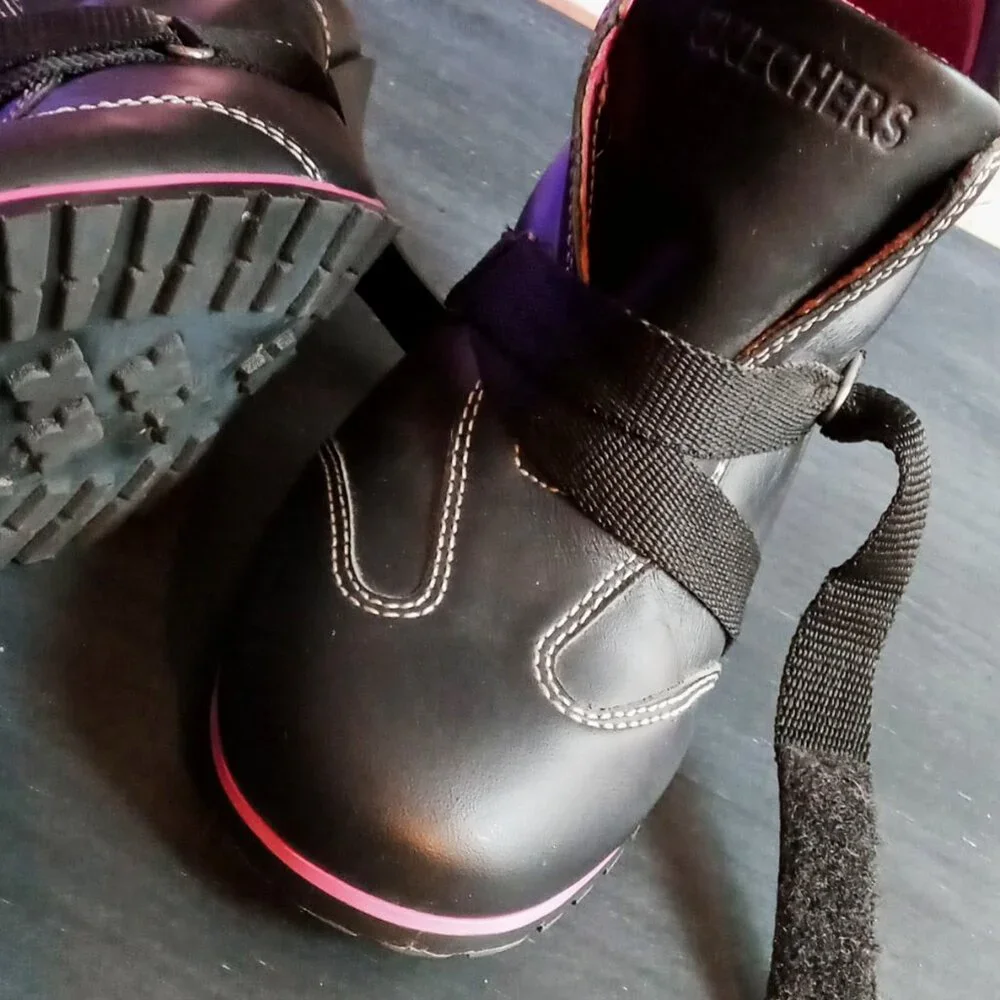 Edgy RARE Vintage Skechers Somethin’ else Black/Pink Leather Sneaker Heels - Picture 15 of 16
